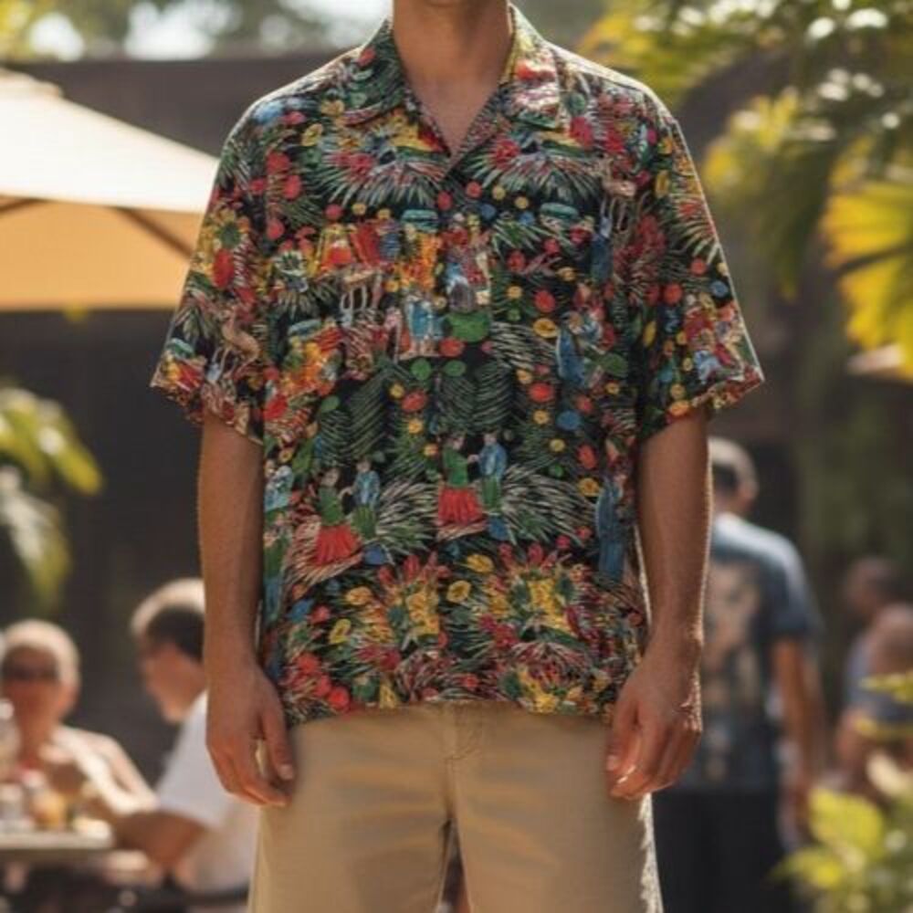Rare Italy Ariston All Over Print Countryside Family Shirt Size Small Oversized